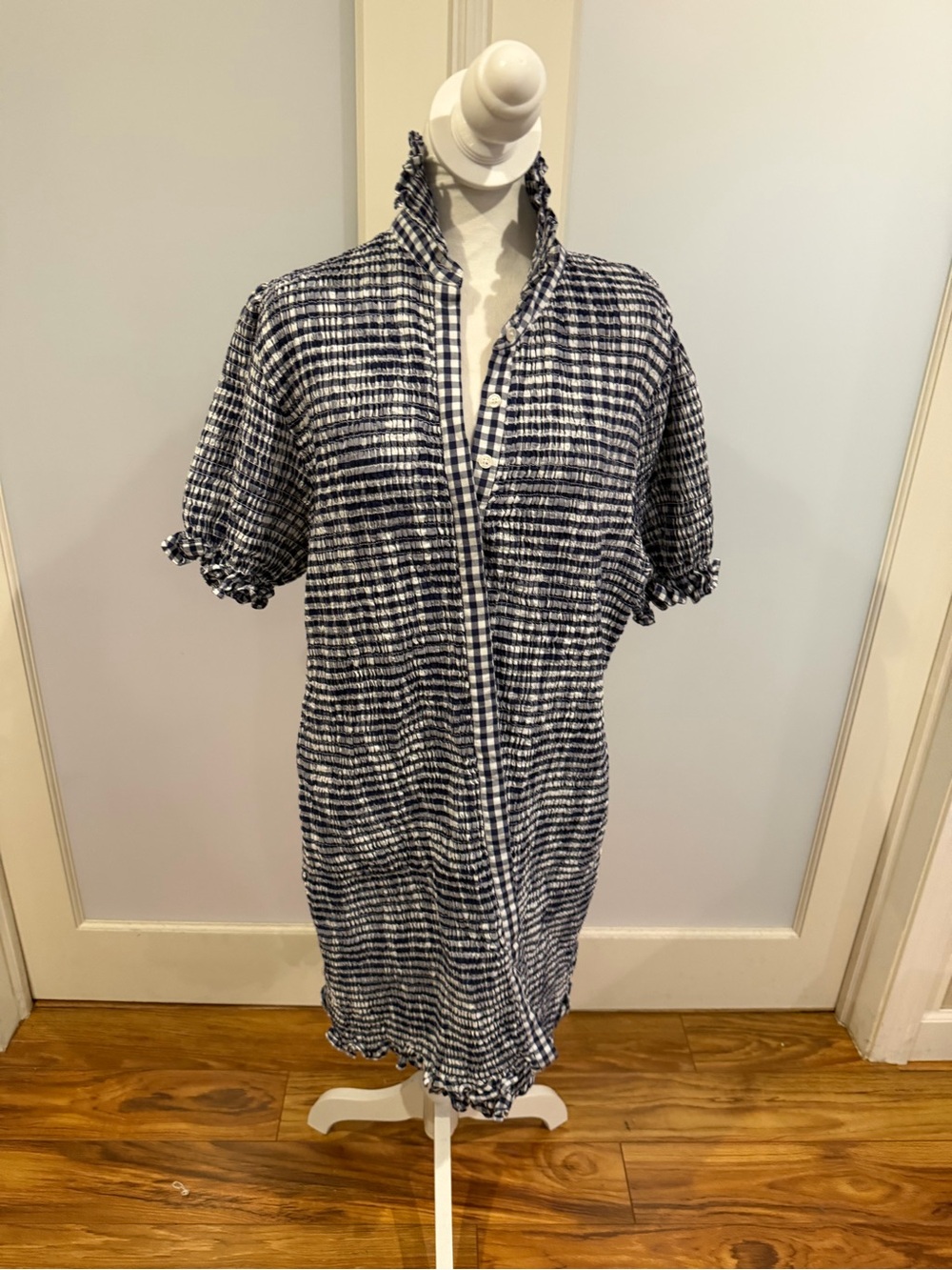 Jason Wu Navy and White Checked Midi Shirt Dress